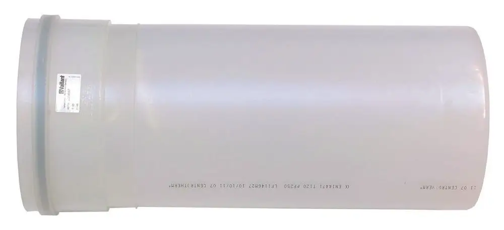 Verlängerungsrohr in weißem Polypropylen von Vaillant, geeignet zur Verbindung oder Verlängerung von Rohren im Bereich der Haustechnik.